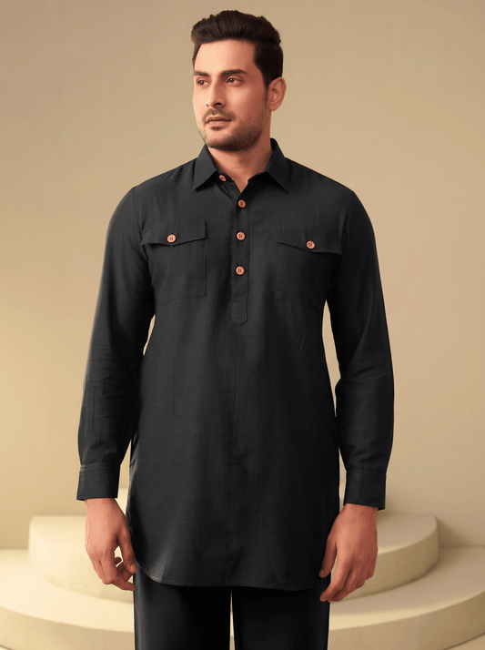 Black Men's Co-Ord Set – Linen Cotton Minimal Modern Fit