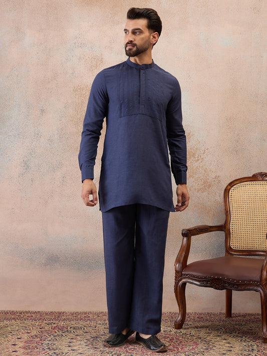 ETHNOIR Navy Blue cotton linen co-ord set for men