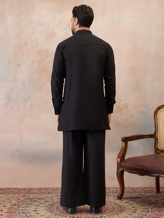 Black Cotton Linen Kurta Co-Ord Set