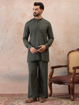 Olive Green Cotton Linen Kurta Co-Ord Set