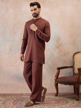 Rust Brown Cotton Linen Kurta Co-Ord Set