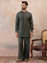 Olive Green Cotton Linen Kurta Co-Ord Set