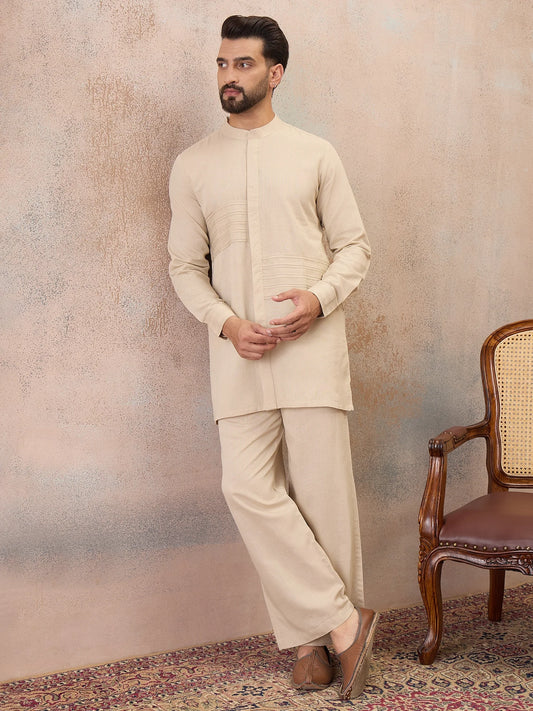 Cream Cotton Linen Kurta Co-Ord Set