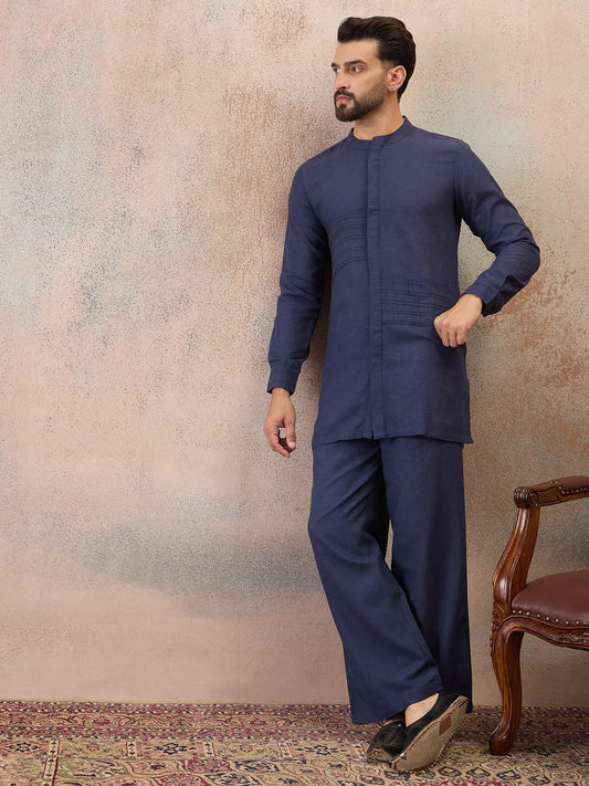Navy Blue Cotton Linen Kurta Co-Ord Set