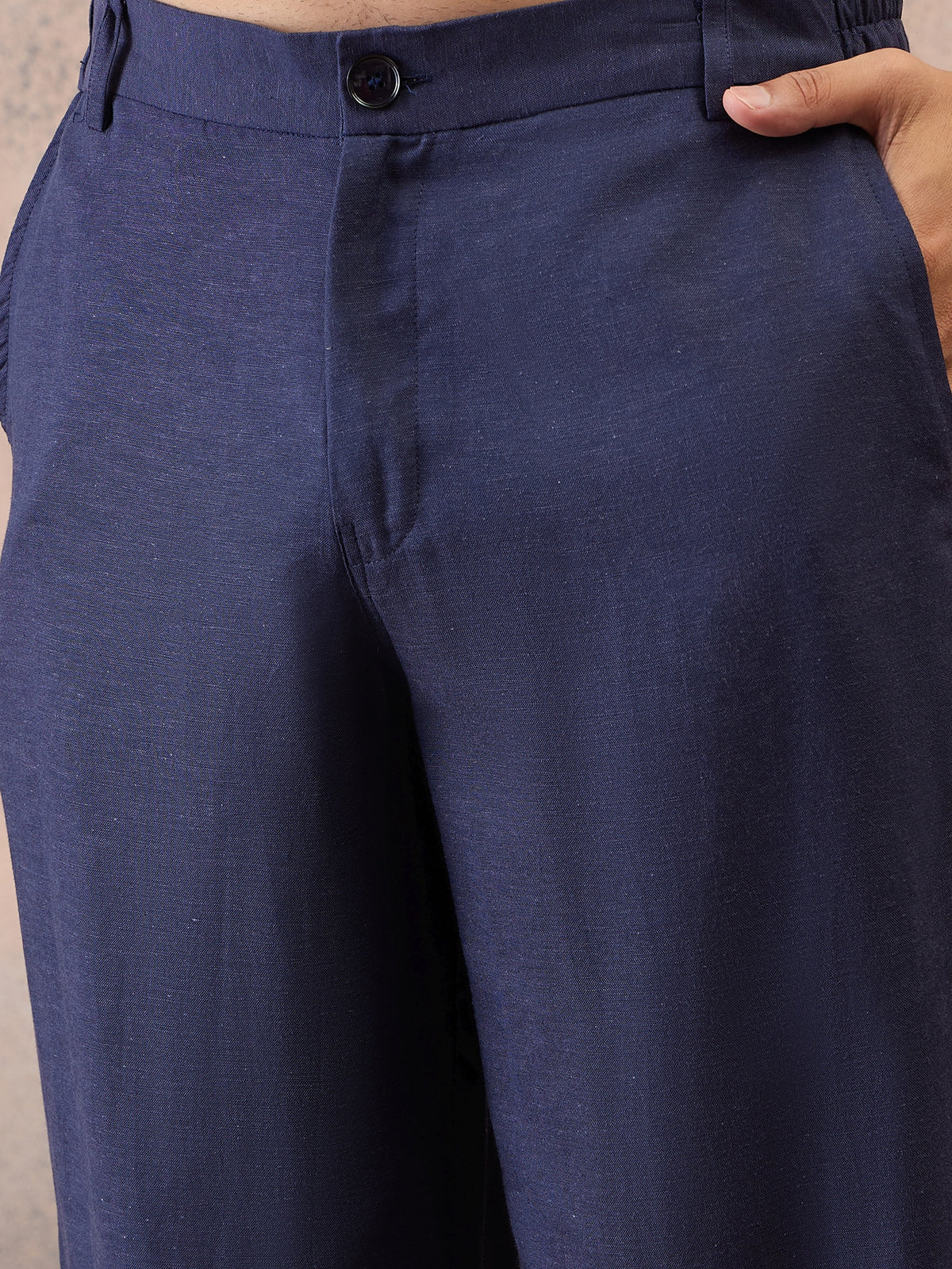 Navy Blue Cotton Linen Kurta Co-Ord Set