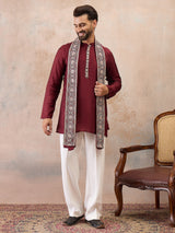 Maroon Embroidered Kurta Set with Embroidered Dupatta & Korean Pants