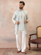 Sky Blue Embroidered Kurta Set with Embroidered Dupatta & Korean Pants