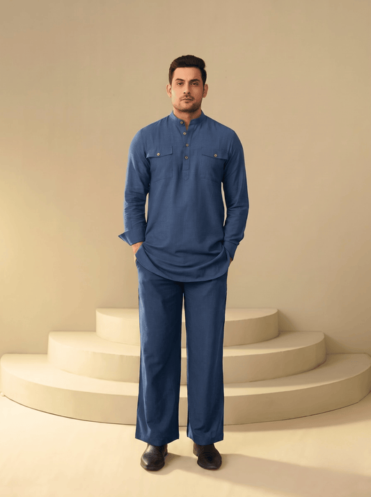 Navy Blue Men's Co-Ord Set – Linen Cotton Minimal Modern Fit