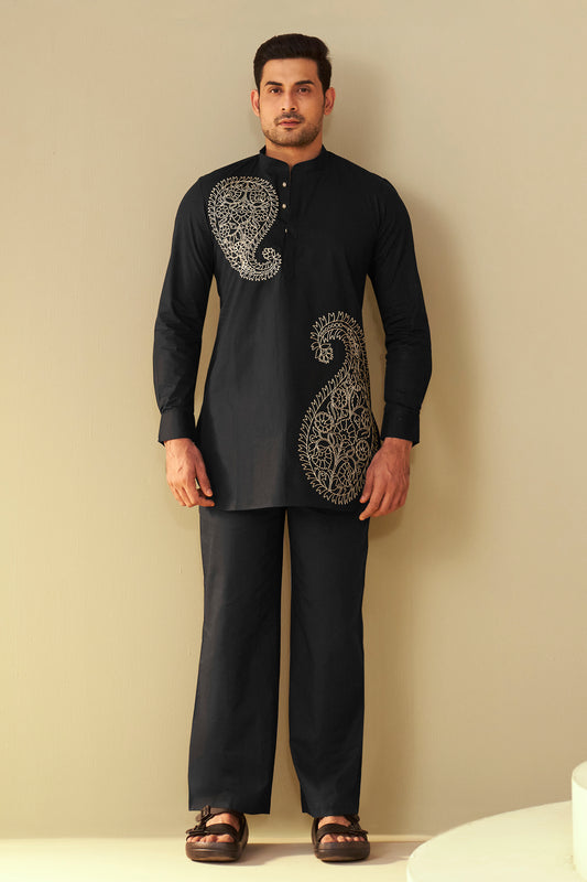 Noir Black Men's Paisley Embroidered Kurta Co-Ord Set