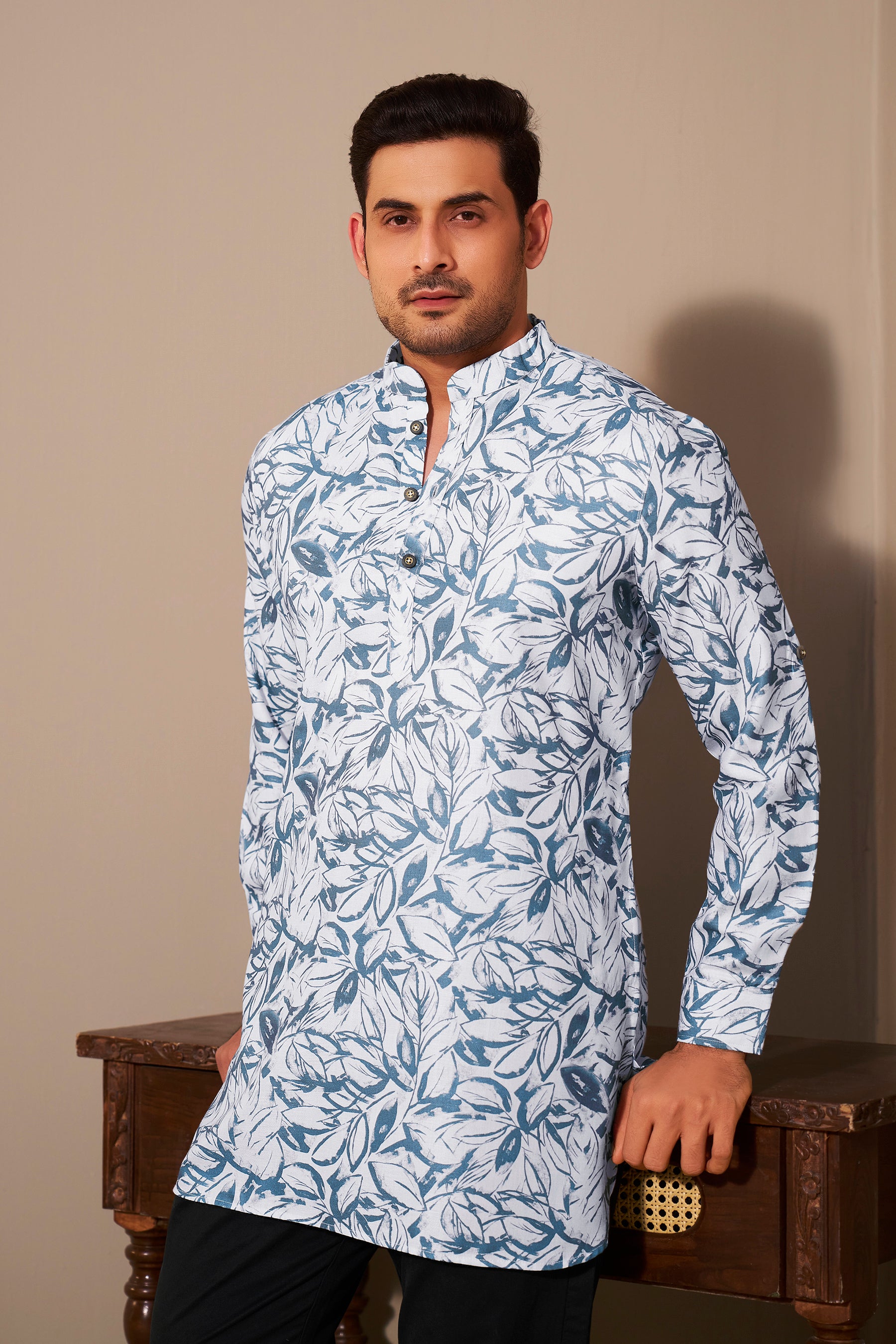 Azure Printed Kurta for Men Back View – Casual Ethnic Ethnoir