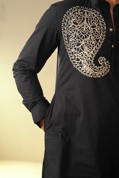 Noir Black Men's Paisley Embroidered Kurta Co-Ord Set