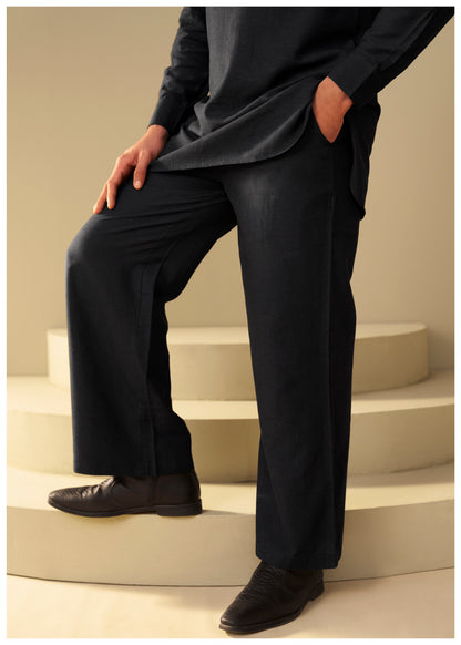 Black Linen Co-Ord Set for Men Detail Close-Up – Ethnoir Ethnic Wear