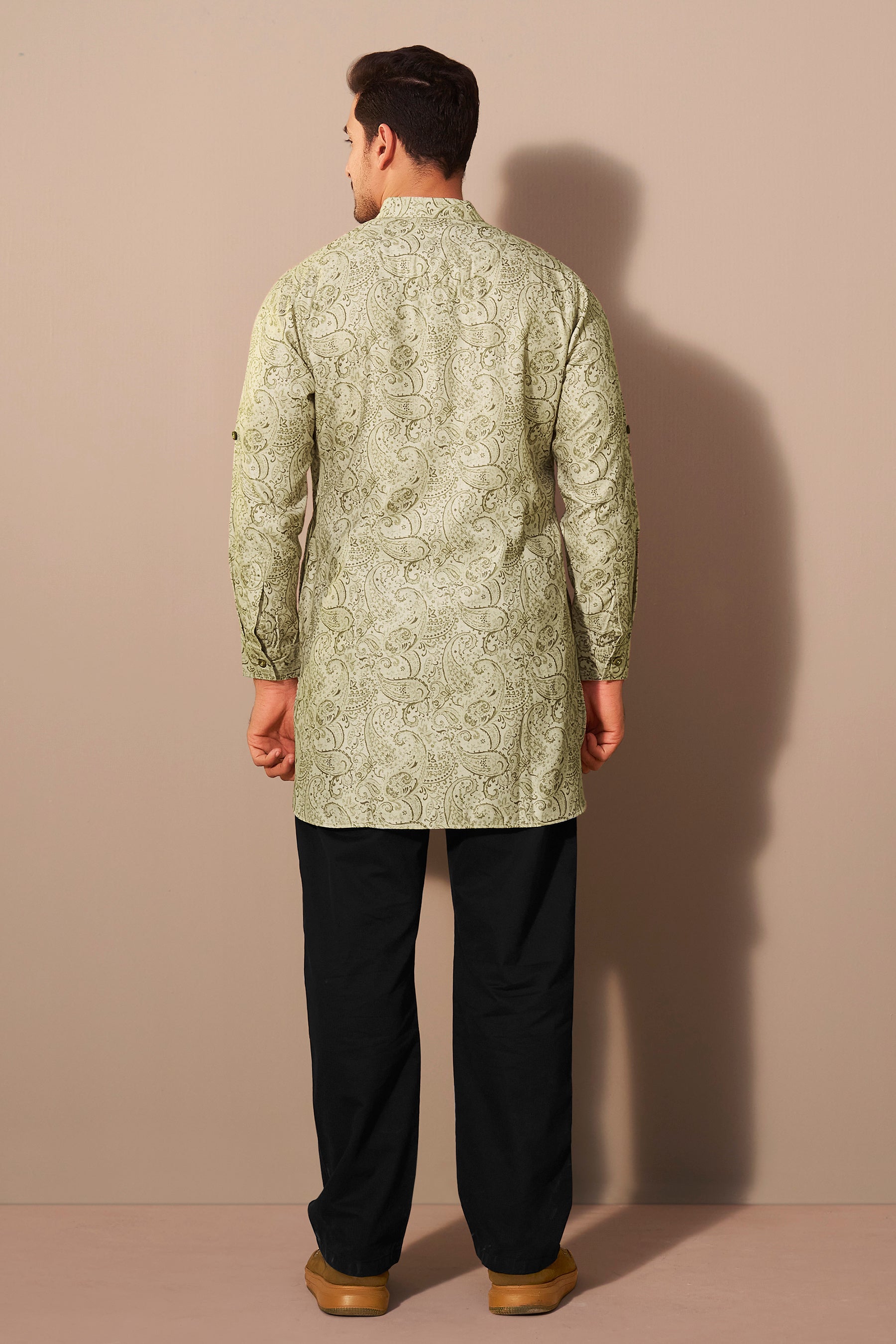 Paisley Print Kurta Men Back View – Casual Ethnic Wear Ethnoir