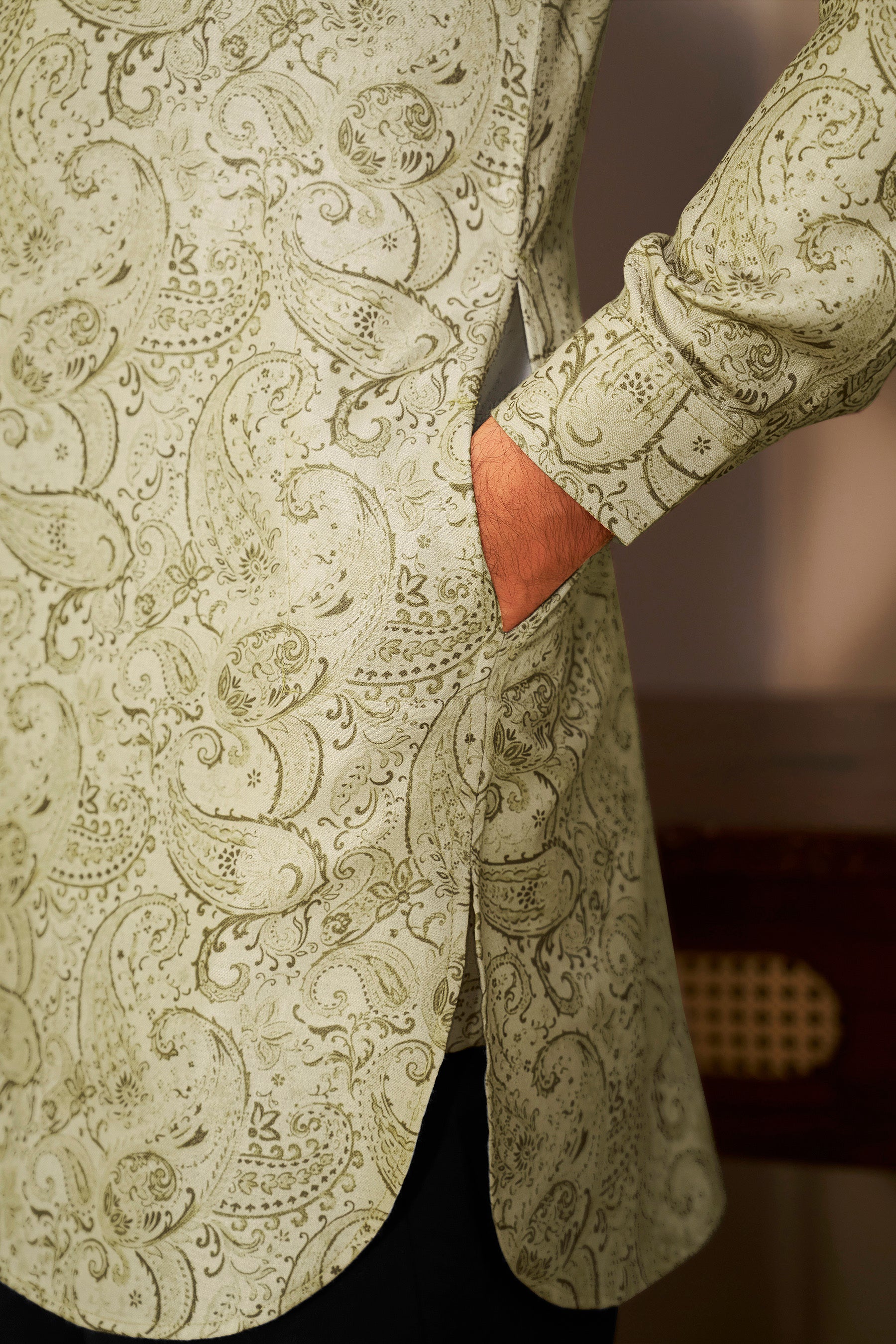 Light Green Paisley Kurta Men Full Length – Ethnoir India