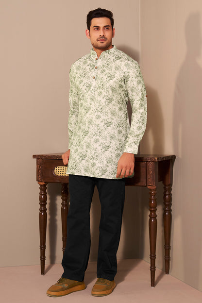 Olive Poly Linen Mandarin Collar Short Kurta – Ethnoir
