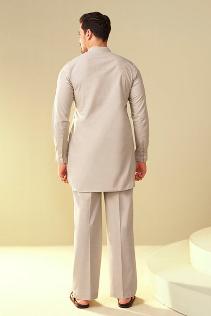 Beige Men's Paisley Embroidered Kurta Co-Ord Set