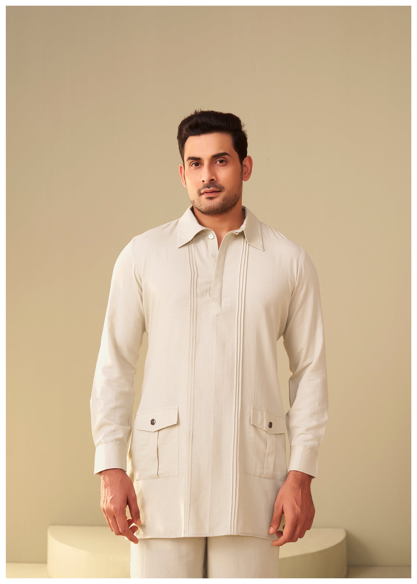 Sand Beige Linen Co-Ord Set for Men Full View – Ethnoir India