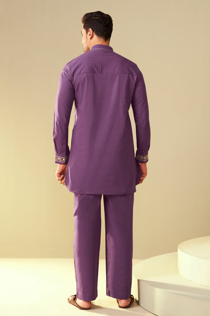 Purple Men's Paisley Embroidered  Kurta Co-Ord Set