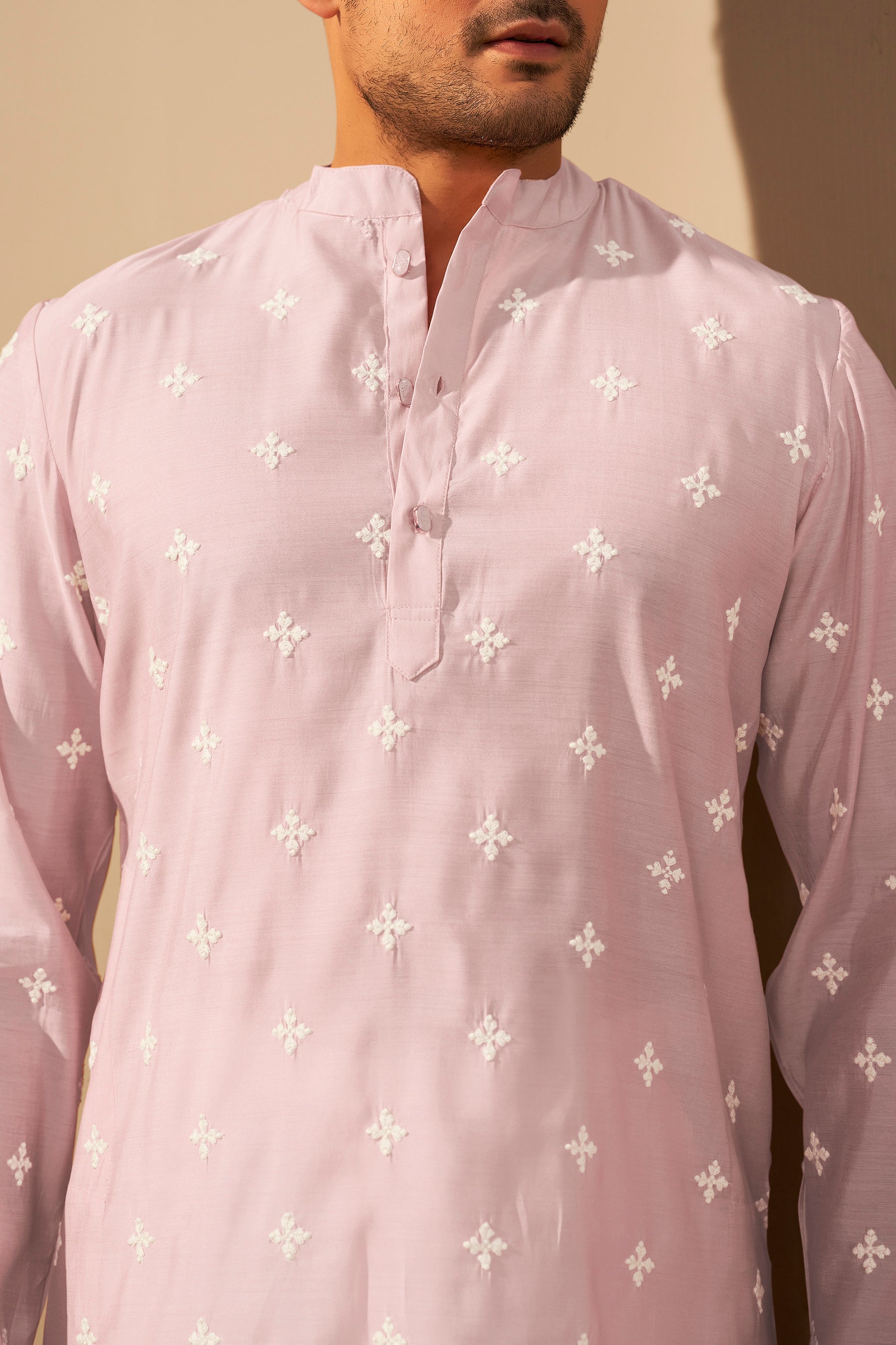 Light Pink Silk Kurta Men Detail – Festive Ethnic Ethnoir India