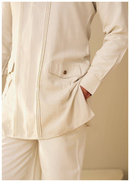 Sand Beige Linen Kurta Set Men Full Length Shot – Ethnoir India