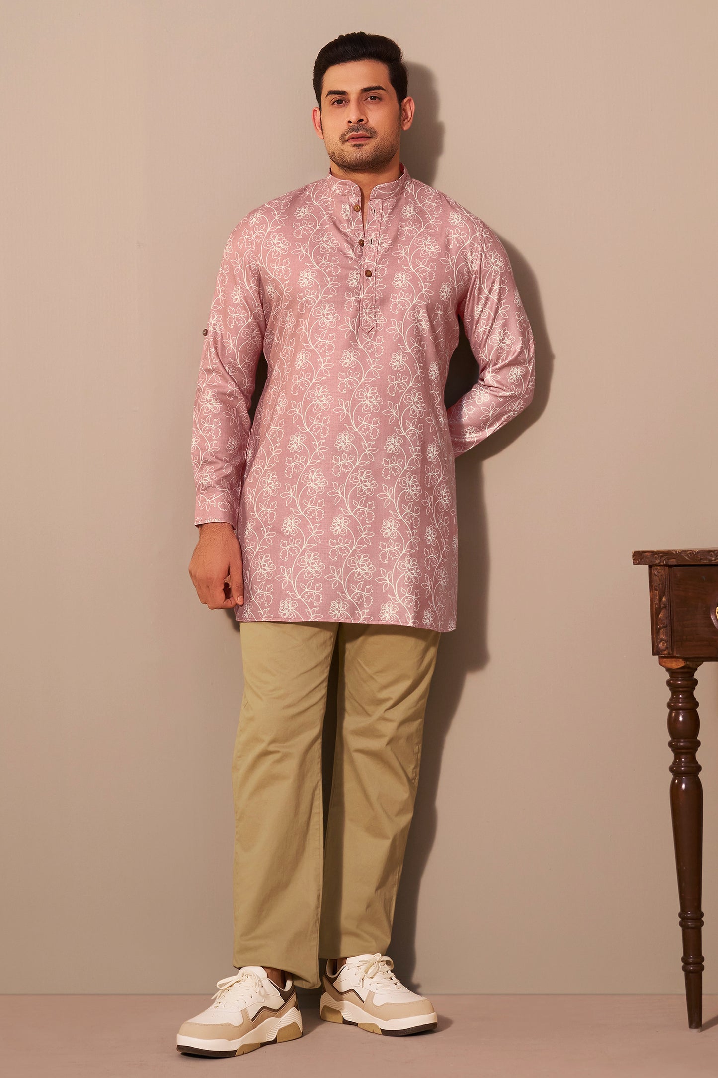 Rose Pink Printed Kurta Men Casual Festive Ethnic Wear – Ethnoir India