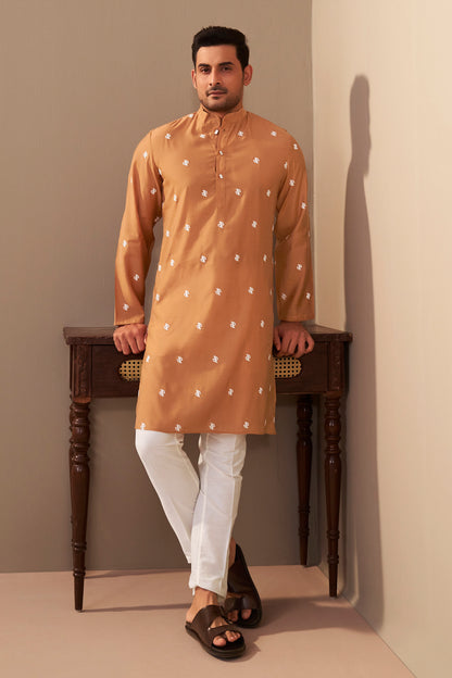 Orange Roman Silk Kurta Men Festive Wedding Ethnic Wear – Ethnoir India
