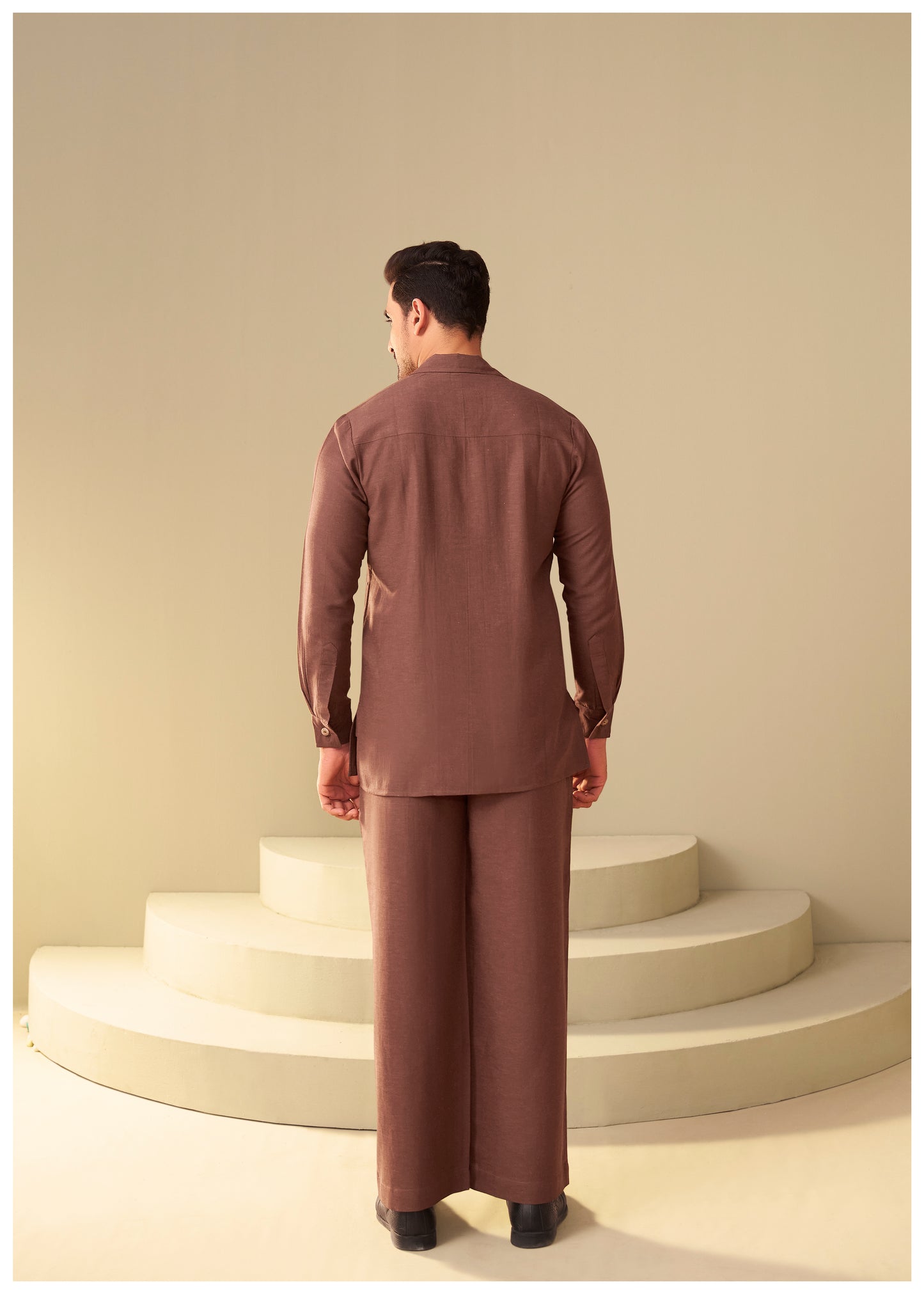 Brown Linen Co-Ord Set for Men Festive Occasion – Ethnoir India
