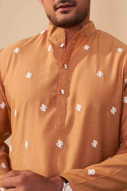 Orange Embroidered Kurta Men Detail – Festive Ethnic Ethnoir India