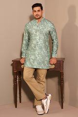 Sage Green Printed Short Kurta for Men – Clean Understated Ethnic Style
