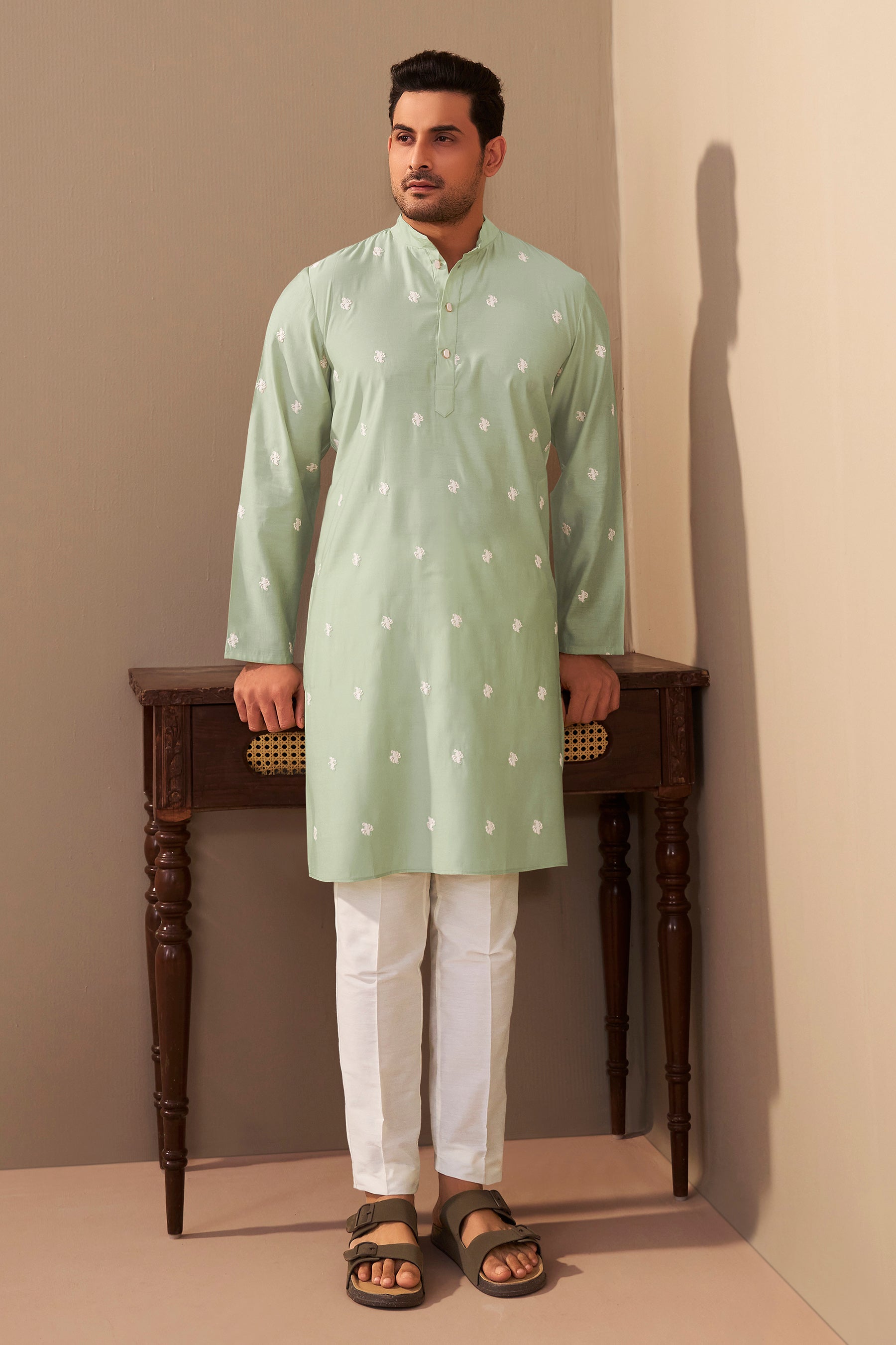 Sea Green Roman Silk Kurta Men Festive Ethnic Wear – Ethnoir India
