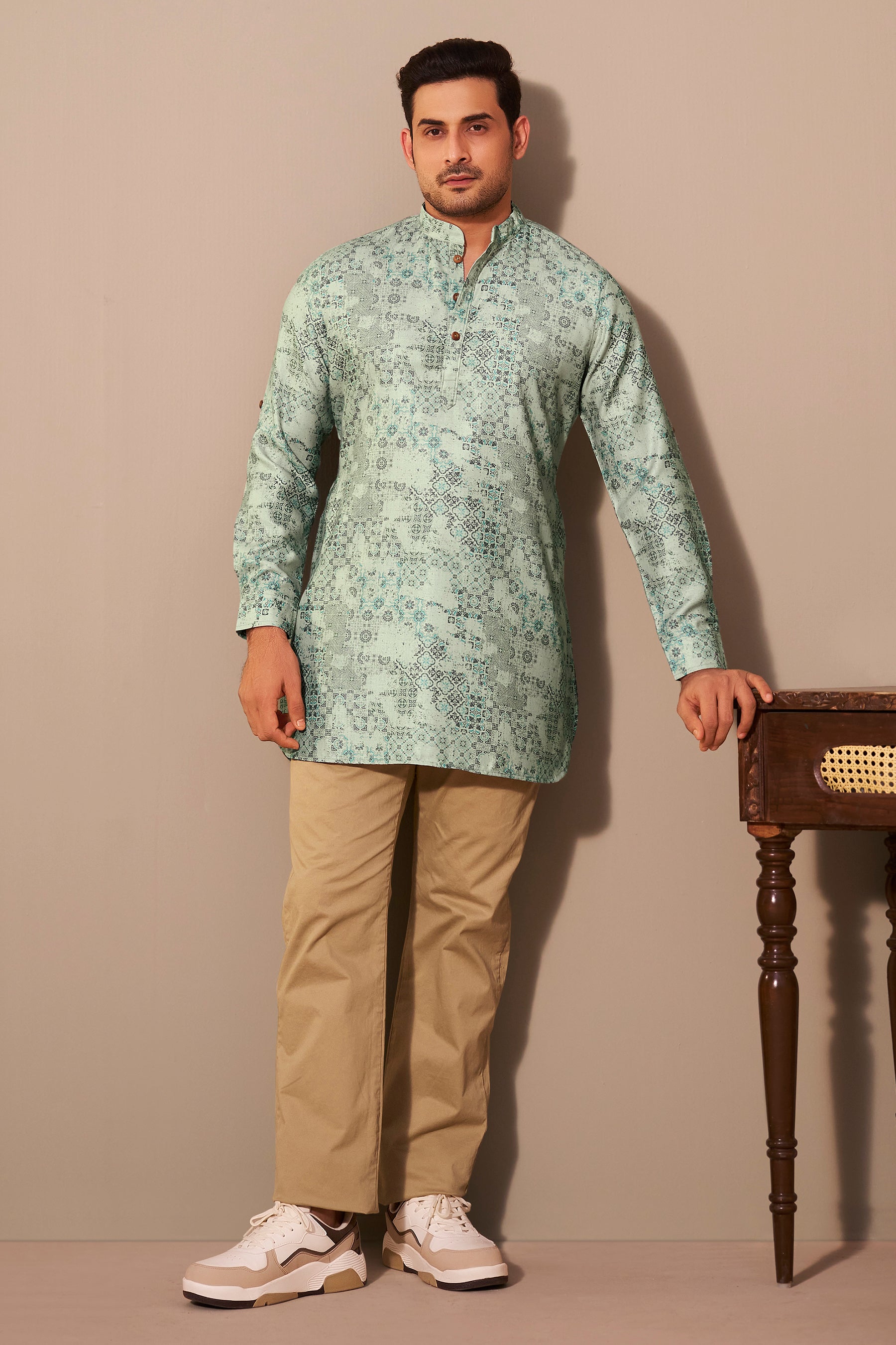 Sage Green Poly Linen Kurta Men – Understated Ethnic Wear Ethnoir India