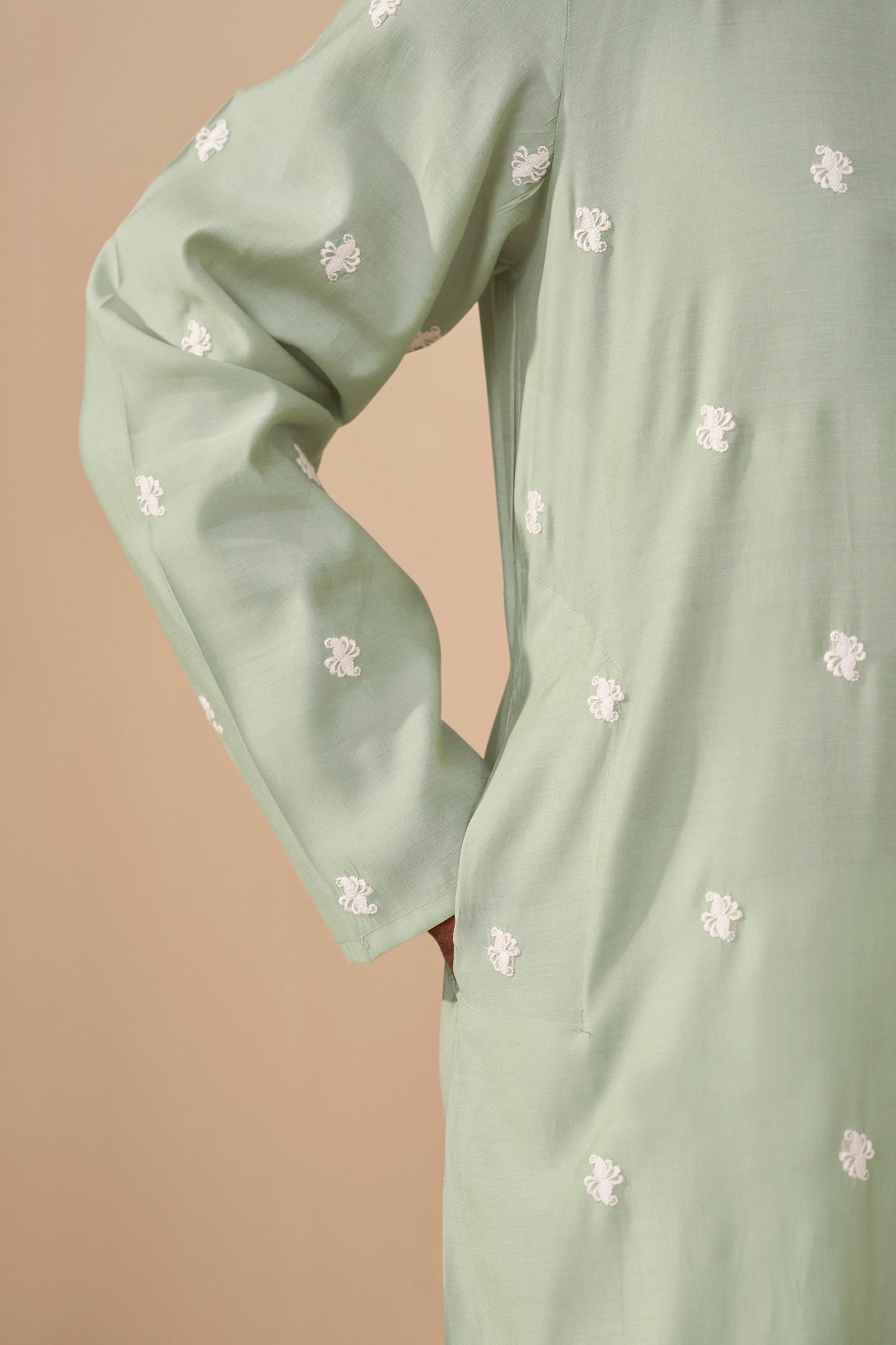 Sea Green Silk Kurta Men Full Length – Premium Ethnic Ethnoir India