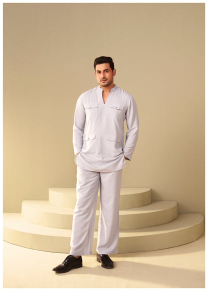 Mist Grey Men's Co-Ord Set Kurta and Bottom – Ethnoir India