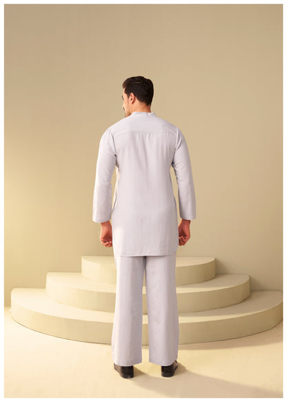 Mist Grey Linen Co-Ord Set Men Side View – Modern Ethnic Ethnoir India