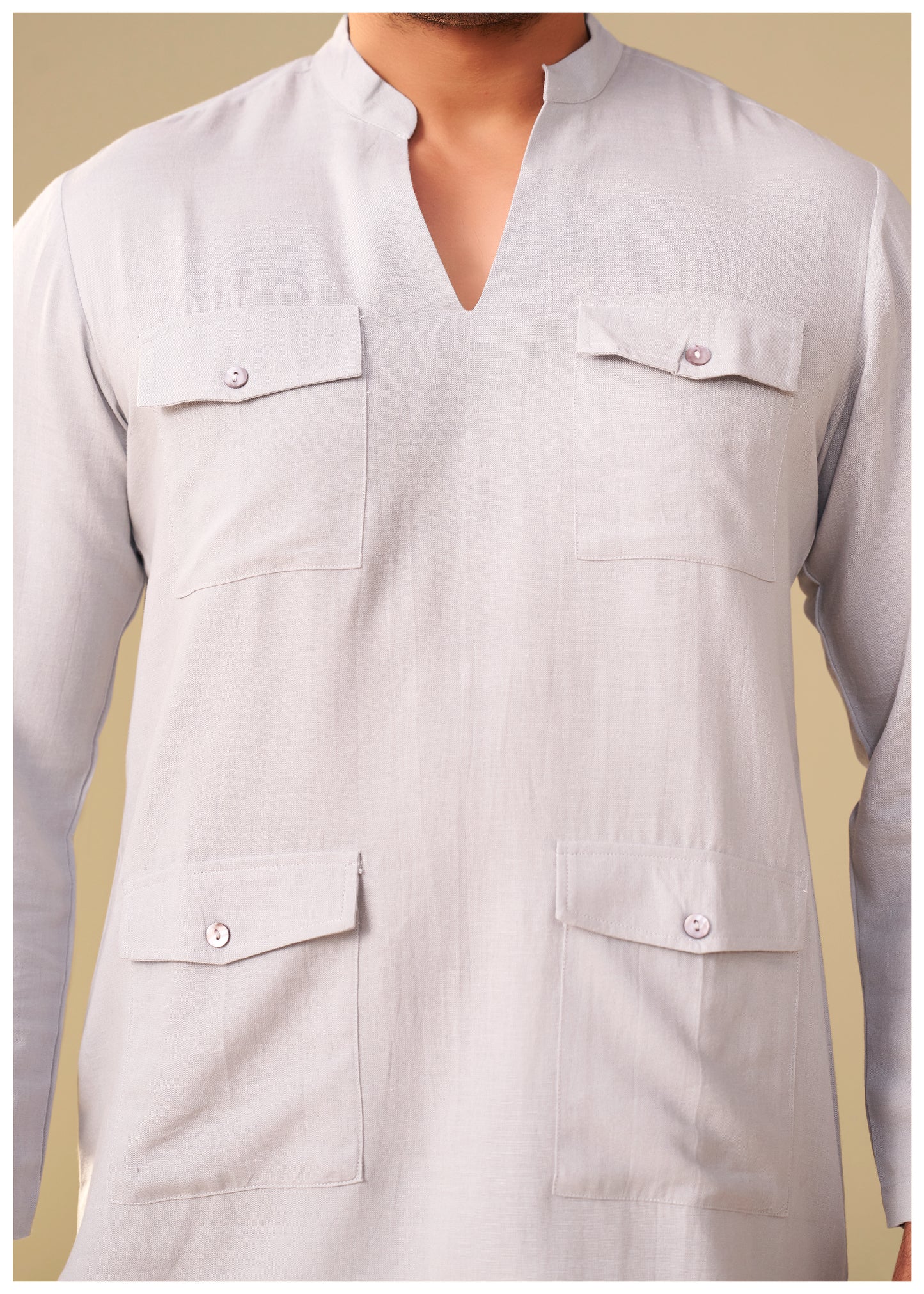 Mist Grey Utility Co-Ord Set for Men Back View – Ethnoir India