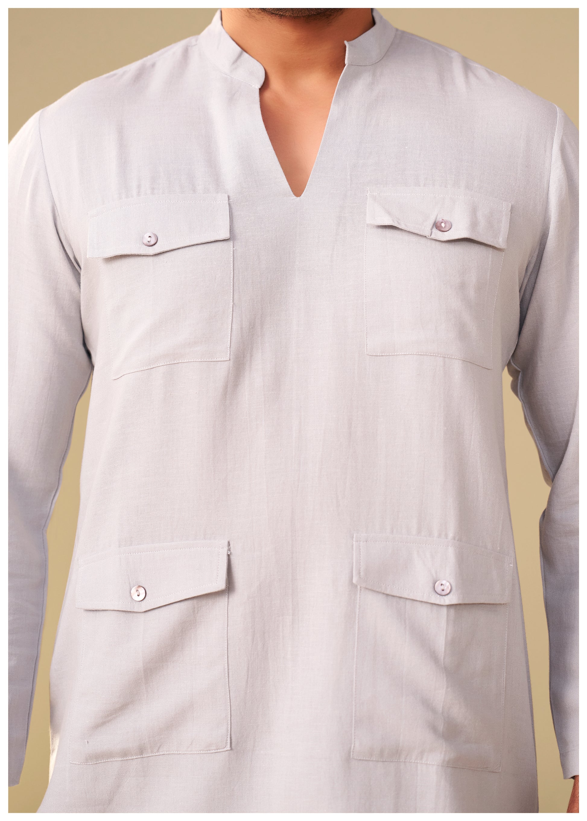 Mist Grey Utility Co-Ord Set for Men Back View – Ethnoir India