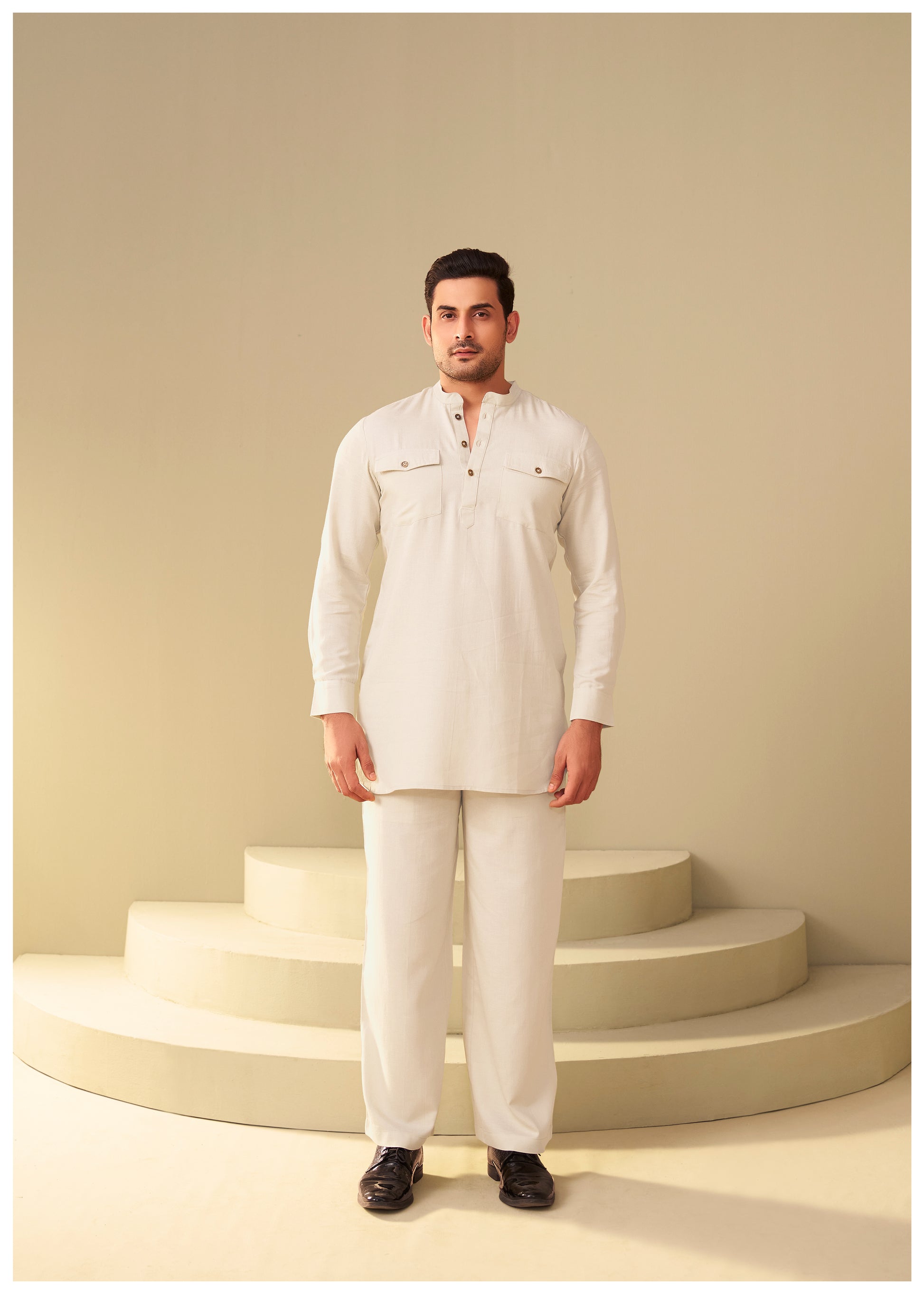 Sand Beige Linen Cotton Co-Ord Set for Men – Minimal Fit Ethnoir
