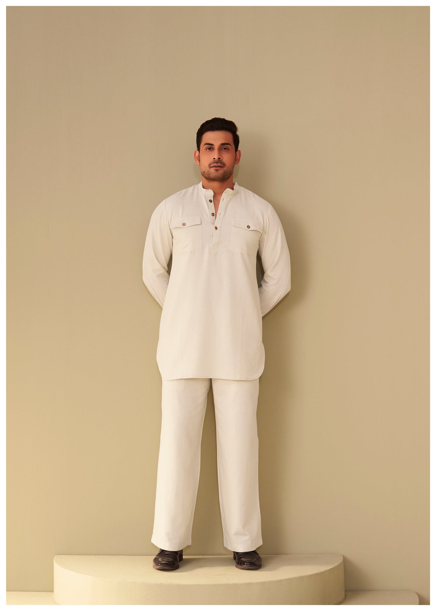 Sand Beige Linen Kurta Set for Men – Premium Ethnic Wear India Ethnoir