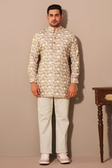 Sandstone Brown Printed Short Kurta for Men – Earthy Modern Ethnic