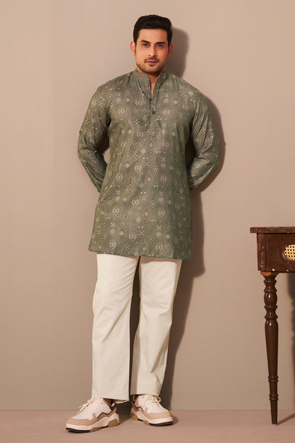 Olive Green Printed Kurta Men Everyday Ethnic Wear – Ethnoir India