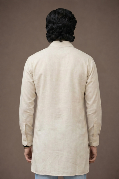 Off White Geometric Embroidered Kurta Men Straight Cut – Ethnoir India