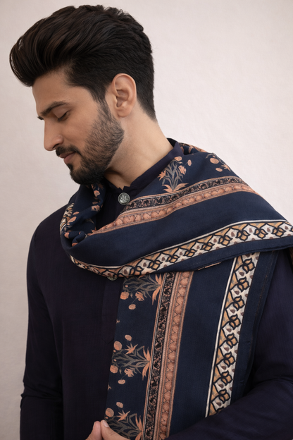 Blue 3-Piece Kurta Set Men Detail – Pashmina Dupatta Ethnoir India