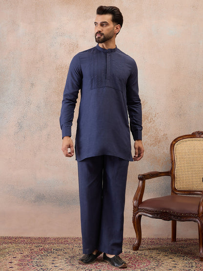 ETHNOIR Navy Blue cotton linen co-ord set for men