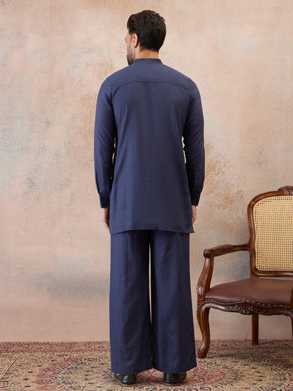 Navy Blue Cotton Linen Kurta Co-Ord Set