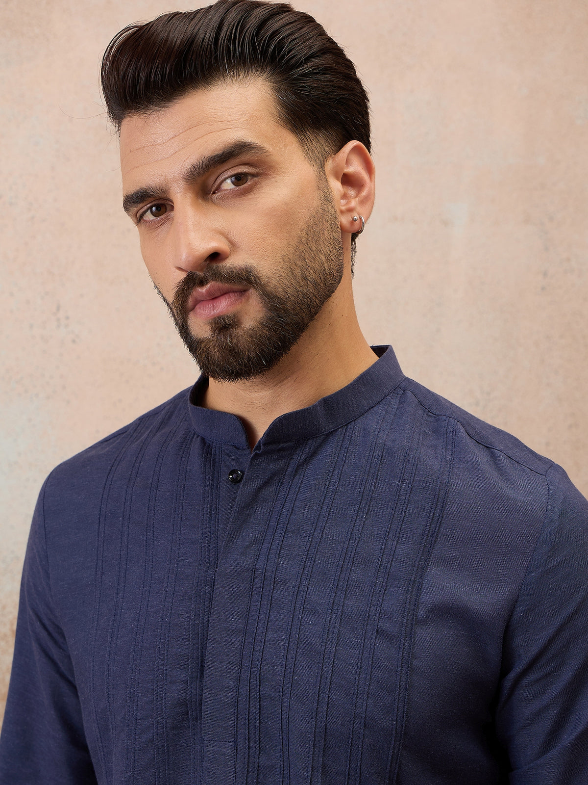 Navy Blue Cotton Linen Kurta Co-Ord Set