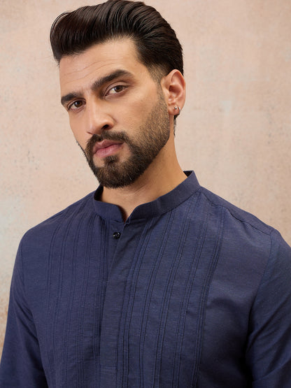 Navy Blue Cotton Linen Kurta Co-Ord Set