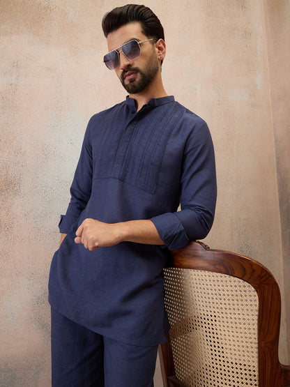 Navy Blue Cotton Linen Kurta Co-Ord Set