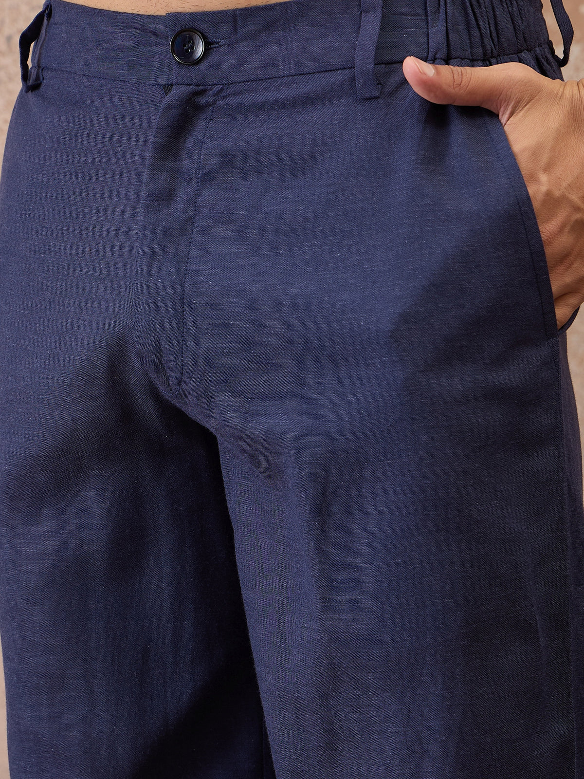Navy Blue Cotton Linen Kurta Co-Ord Set