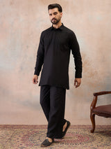 Black Cotton Linen Kurta Co-Ord Set
