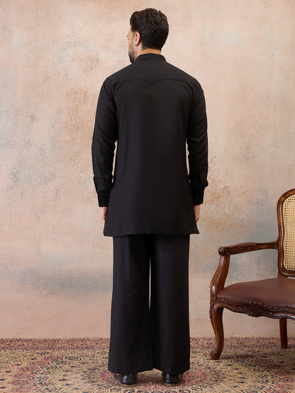 Black Cotton Linen Kurta Co-Ord Set